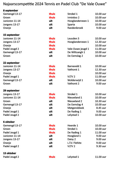 najaarscompetitie Tennis Padel 
