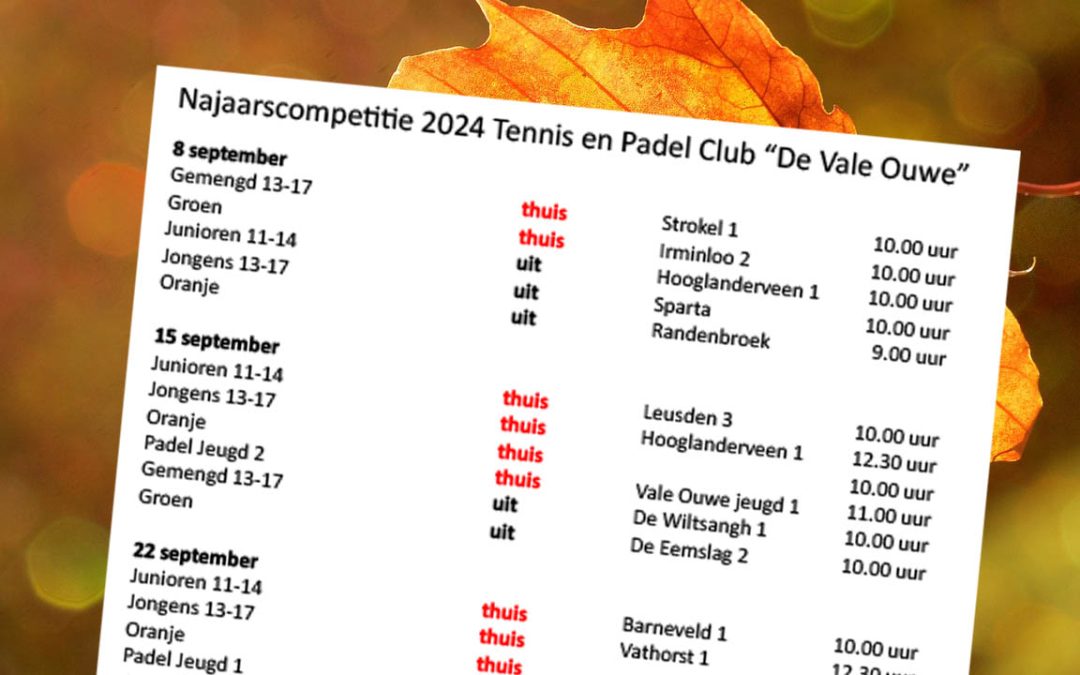 Najaarscompetitie is weer begonnen!